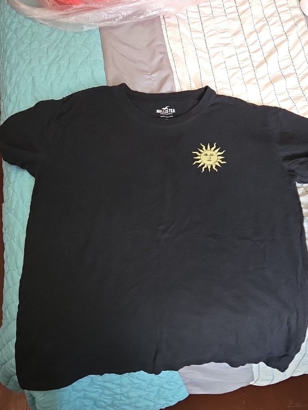 Hollister Black Short Sleeve Tee with Yellow Sun Patch